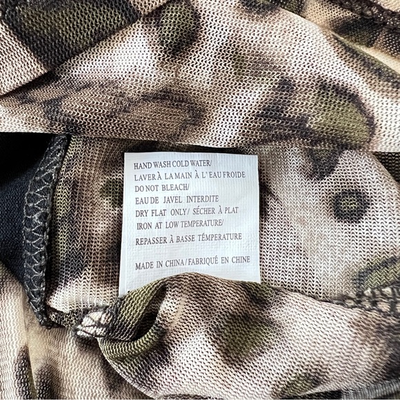 Red Coral Leopard Print Cowl Neck Mesh Women’s Longsleeve Top Sheer Y2K Size XL - Picture 12 of 12